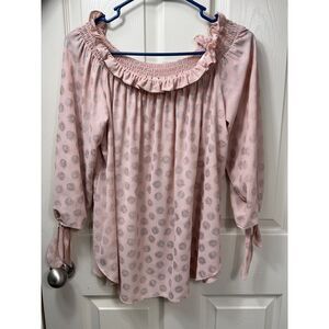 Michael‎ Kors Pink Palm Print Off Shoulder Whimsical, Ruffle Peasant Blouse.  XL